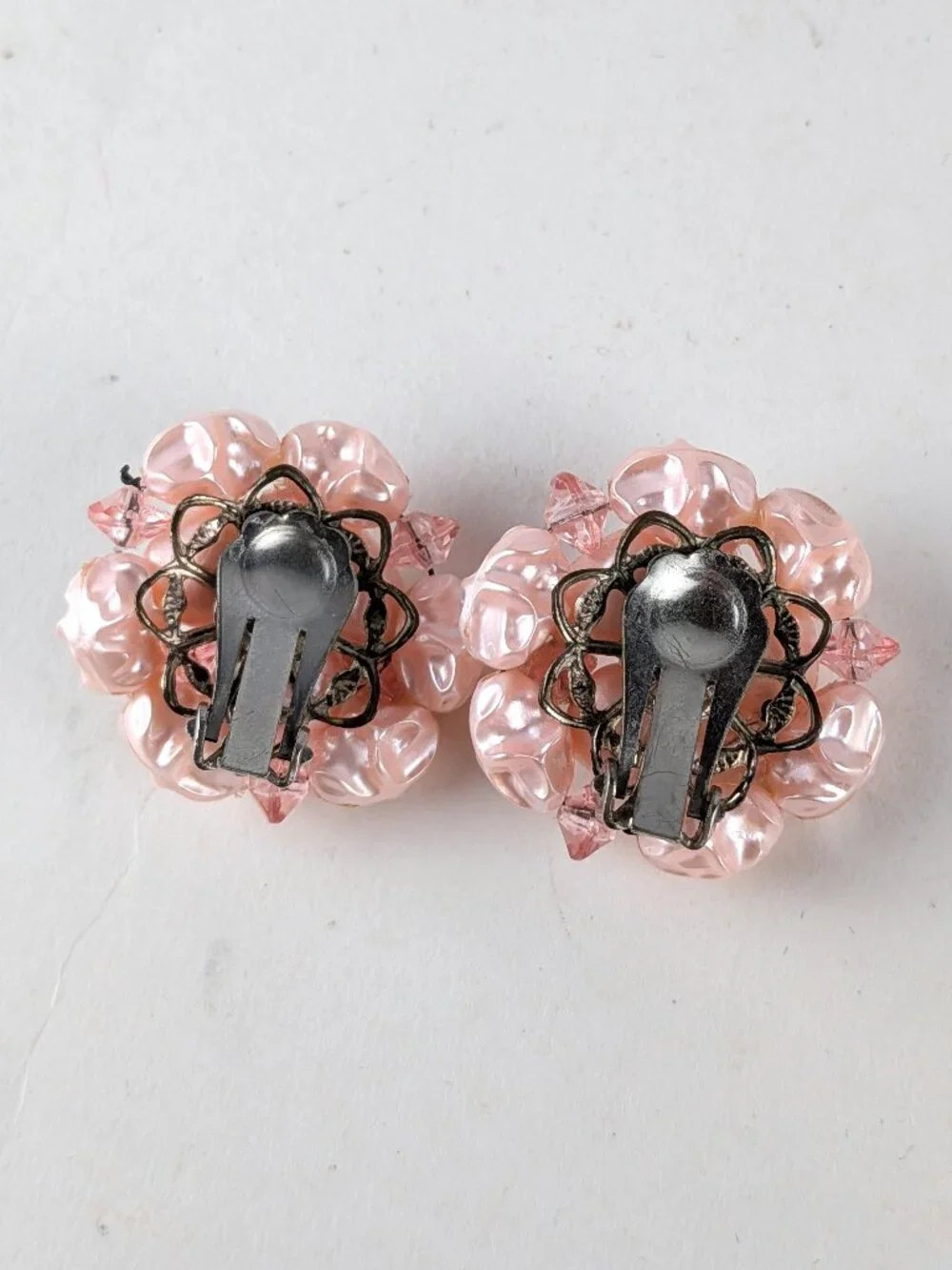 Vintage Light Pink Beaded Clip-On Earrings
